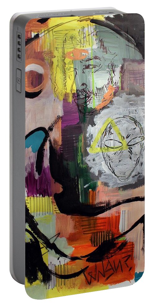 Abstract Portable Battery Charger featuring the mixed media Exis-tense by Aort Reed