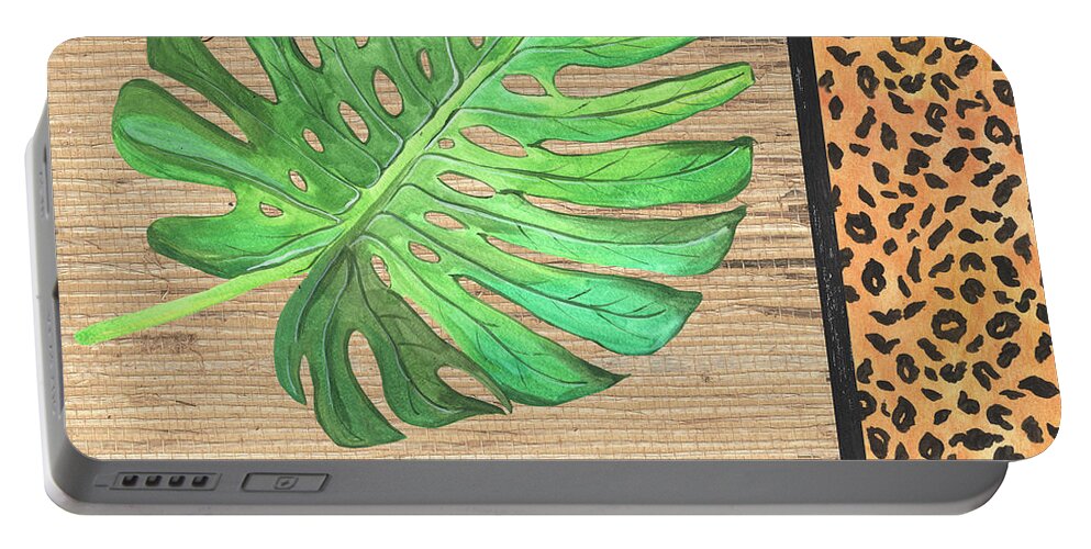 Tropical Portable Battery Charger featuring the painting Exotic Palms 3 by Debbie DeWitt