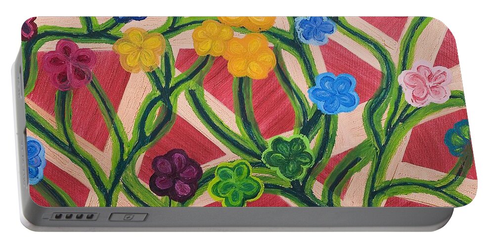 Red Portable Battery Charger featuring the painting Expansion by Hagit Dayan