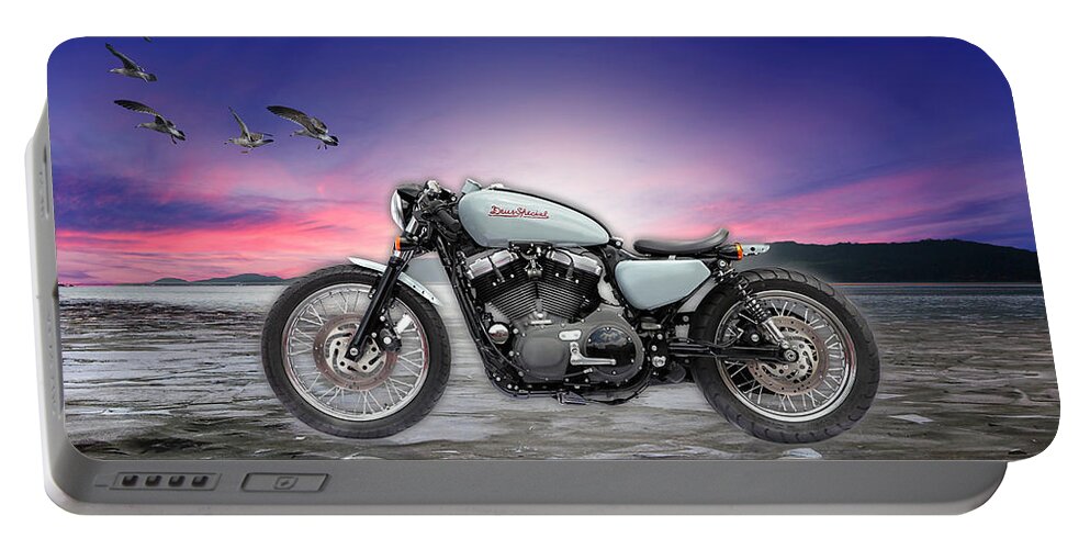 Cafe Racer Portable Battery Charger featuring the mixed media Exploring New Horizons by Marvin Blaine
