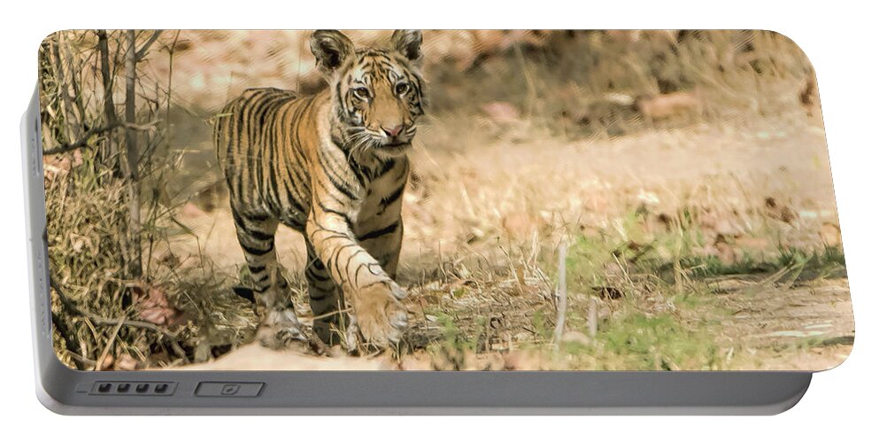 Tiger Portable Battery Charger featuring the photograph Exploring by Pravine Chester