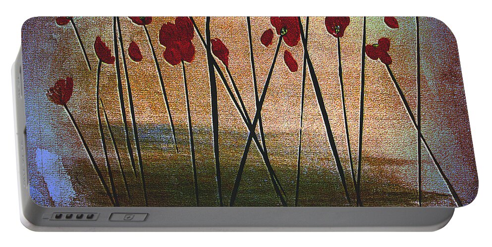 Martha Ann Portable Battery Charger featuring the painting Expressive Floral Red Poppy Field 725 by Mas Art Studio
