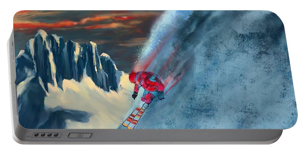 Ski Portable Battery Charger featuring the painting Extreme ski painting by Sassan Filsoof