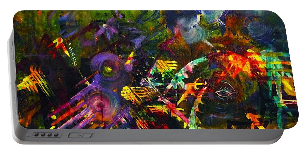 Abstract Art Portable Battery Charger featuring the painting Eye in Chaos by Claire Bull