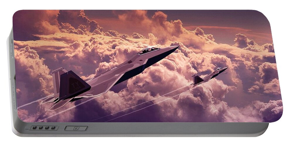 F22 Raptor Portable Battery Charger featuring the digital art F22 Raptor Aviation Art by John Wills