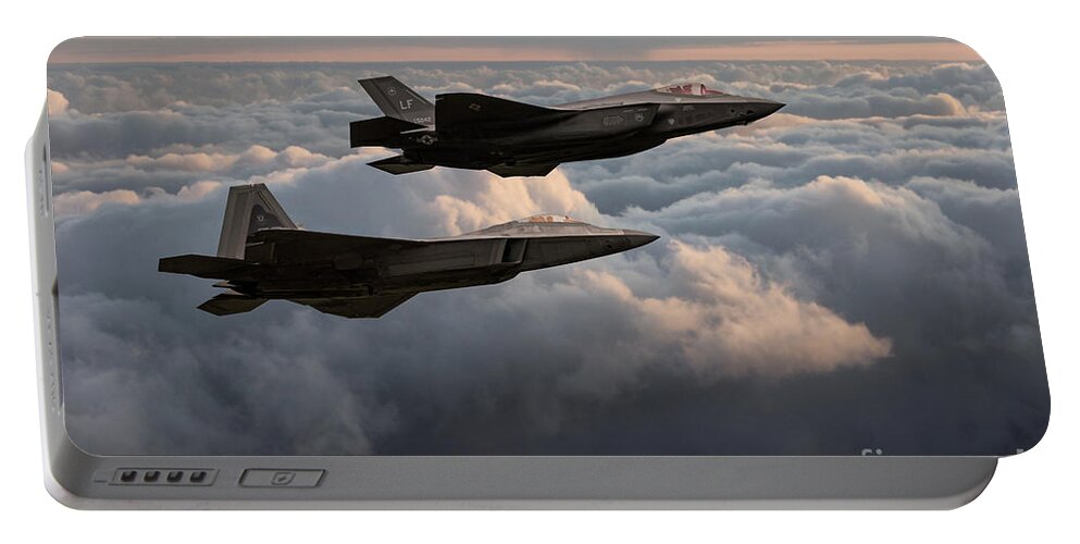 F35 And F22 Portable Battery Charger featuring the digital art F22 with F35 by Airpower Art