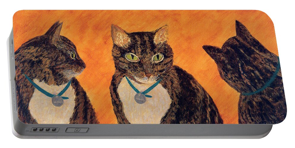 Cat Portable Battery Charger featuring the painting Face-off by Kathryn Riley Parker