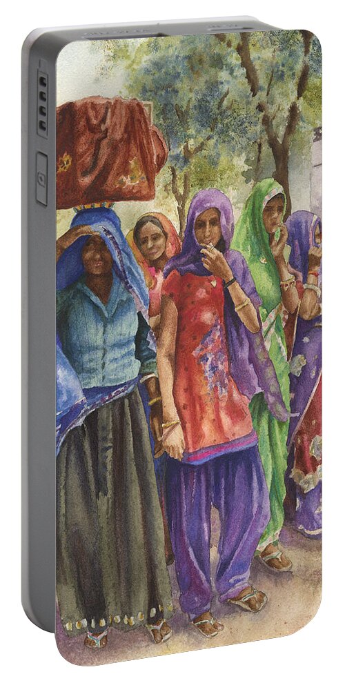 Indian Women Painting Portable Battery Charger featuring the painting Faces from Across the World by Anne Gifford