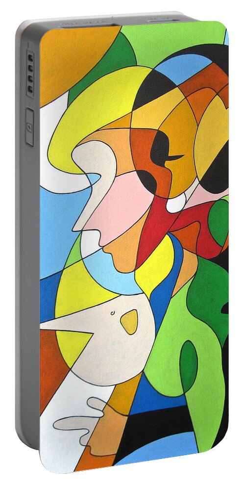Faces Portable Battery Charger featuring the painting Faces by Konni Jensen
