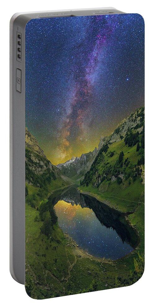 Mountains Portable Battery Charger featuring the photograph Faelensee by Night by Ralf Rohner
