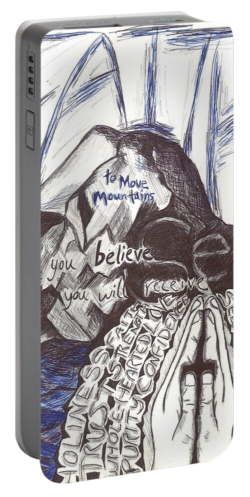 Faith To Move Mountains Portable Battery Charger featuring the drawing Faith To Move Mountains by Curtis Sikes