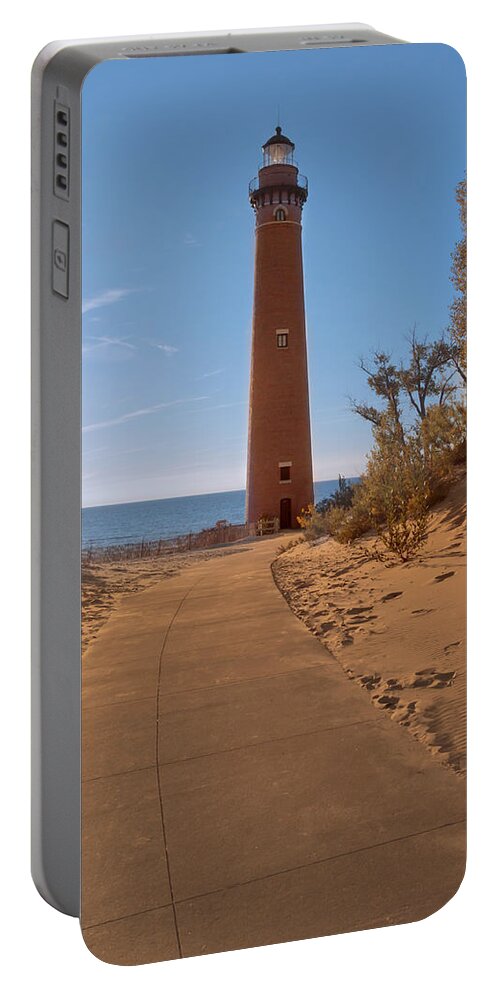 Petite Pointe Au Sable Portable Battery Charger featuring the photograph Fall at Little Point Sable Light by Susan Rissi Tregoning