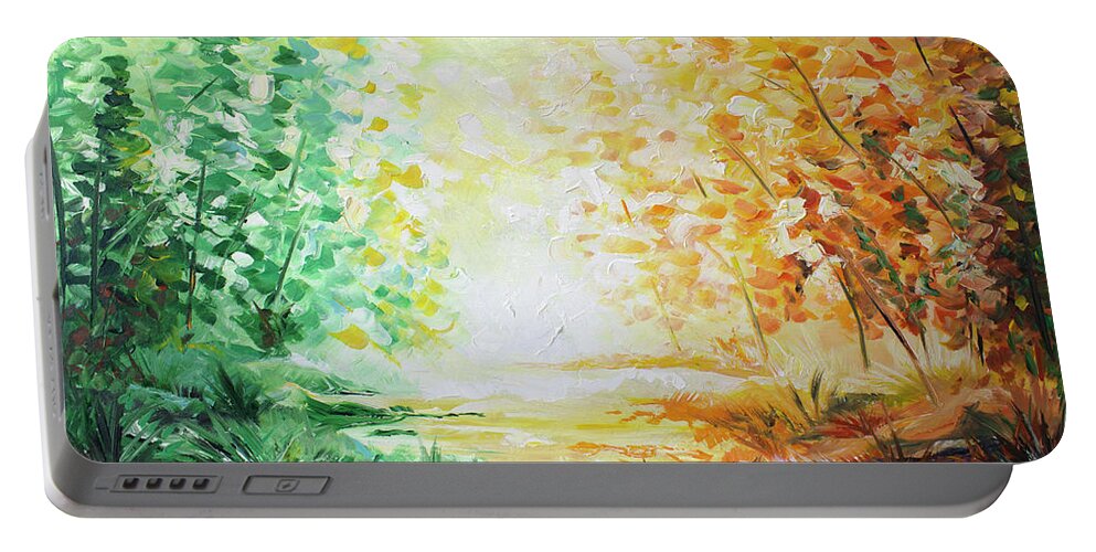 Landscape Portable Battery Charger featuring the painting Fall Glow by William Love