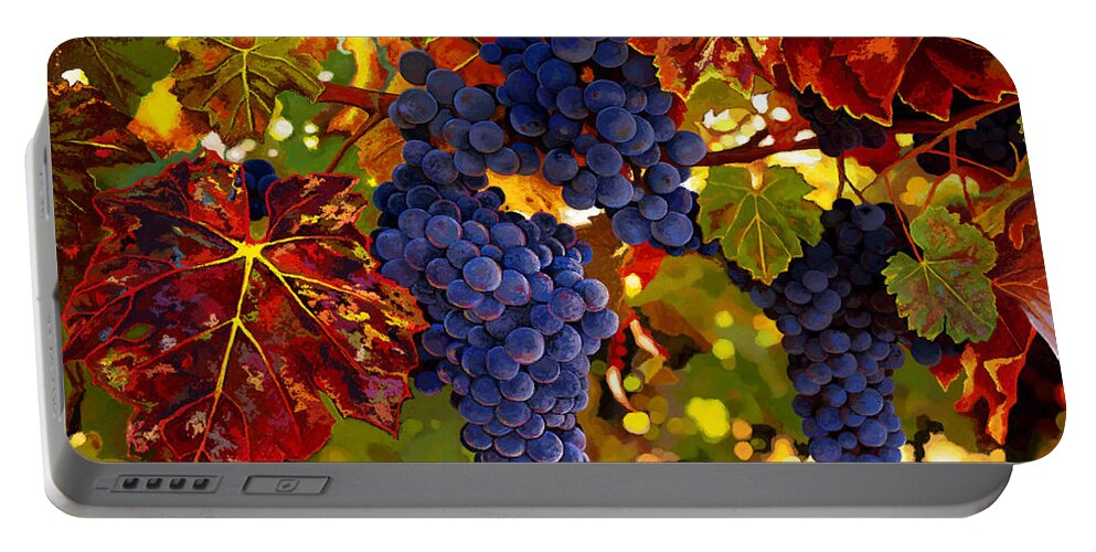 Grapes Portable Battery Charger featuring the painting Fall Grapevines by Jackie Case