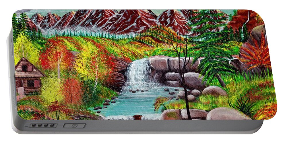 Painting Portable Battery Charger featuring the painting Fall in Mountain Valley by Sudakshina Bhattacharya