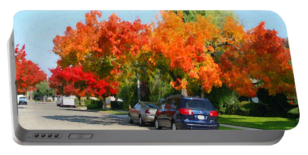 Fresno Streets Portable Battery Charger featuring the painting Fall In The City by Gail Daley