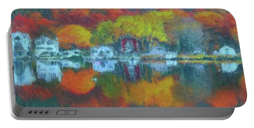 Fall Lake Portable Battery Charger featuring the painting Fall Lake by Harry Warrick