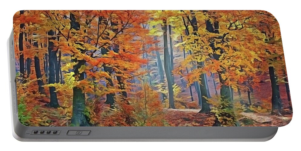 Fall Woods Portable Battery Charger featuring the painting Fall Woods by Harry Warrick