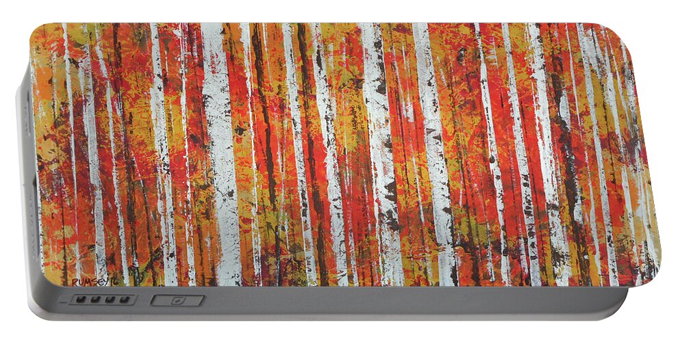 Landscape Portable Battery Charger featuring the painting Fall Woods by Rhodes Rumsey