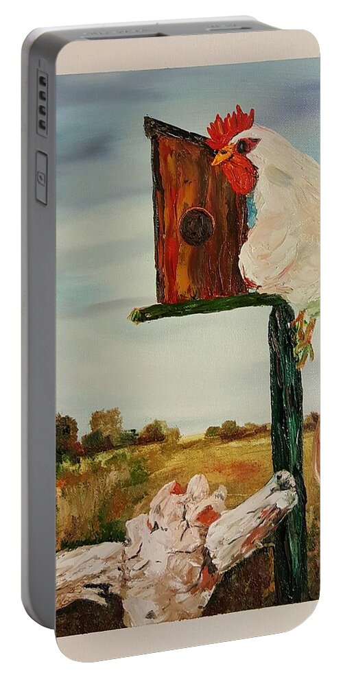 Hen Portable Battery Charger featuring the painting Fallen Egg 21 by Cheryl Nancy Ann Gordon