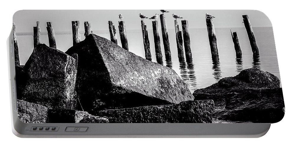 Black And White Portable Battery Charger featuring the photograph Falmouth Highlands by Frank Winters