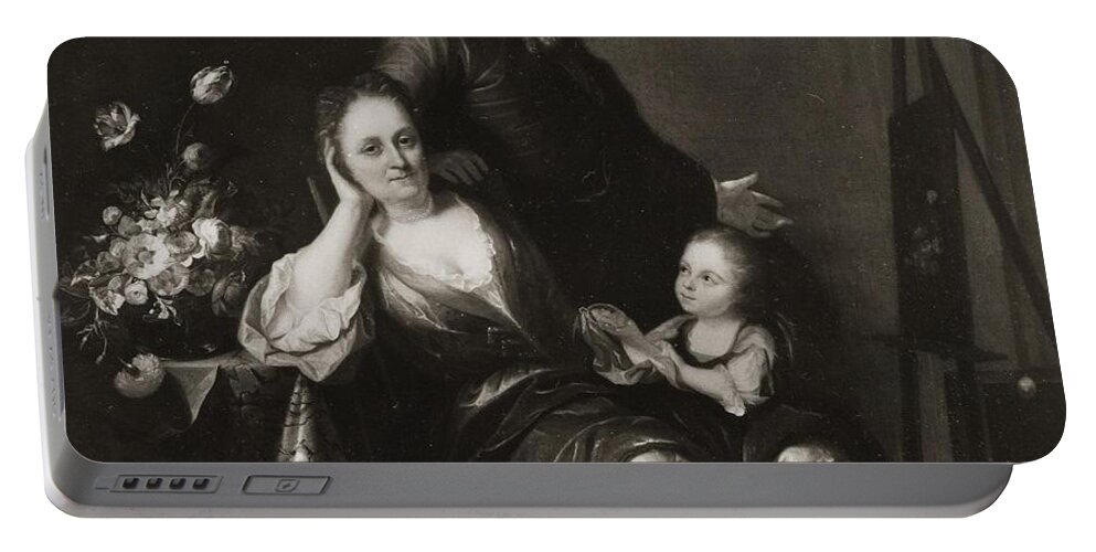 Juriaen Pool And Rachel Pool-ruysch - Family Portrait With Flower Still-life Portable Battery Charger featuring the painting Family by Juriaen Pool