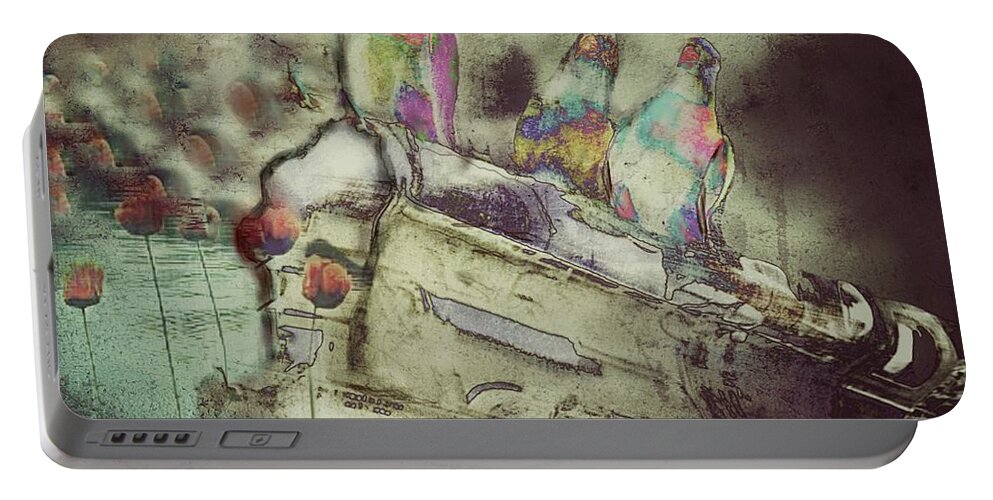 Parrots Portable Battery Charger featuring the digital art Family Vacation by Delight Worthyn