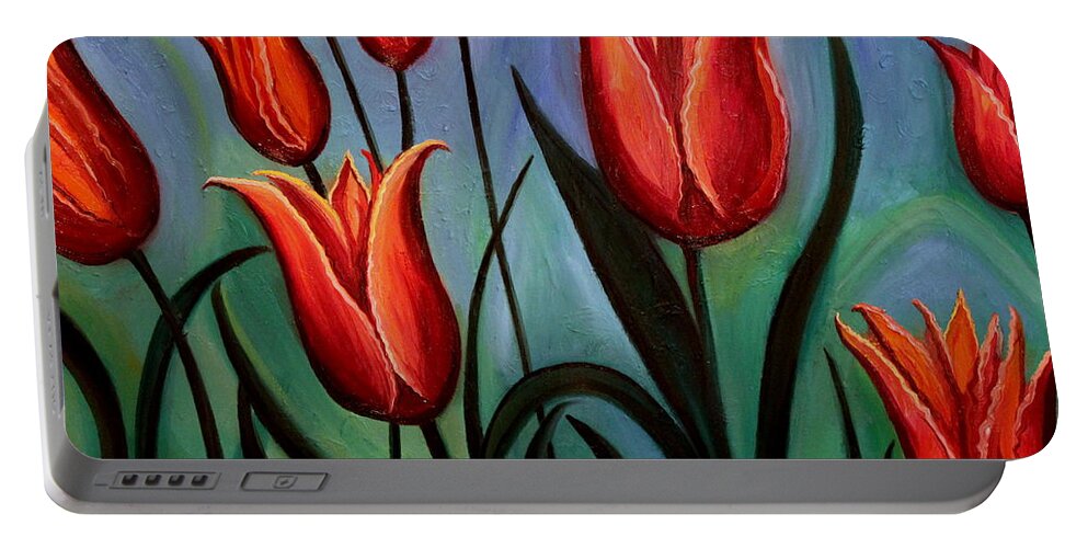 Flower Portable Battery Charger featuring the painting Fanciful by Elizabeth Robinette Tyndall
