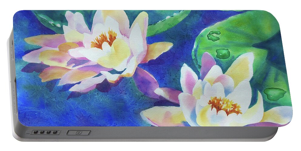 Painting Portable Battery Charger featuring the painting Fancy Waterlilies by Kathy Braud