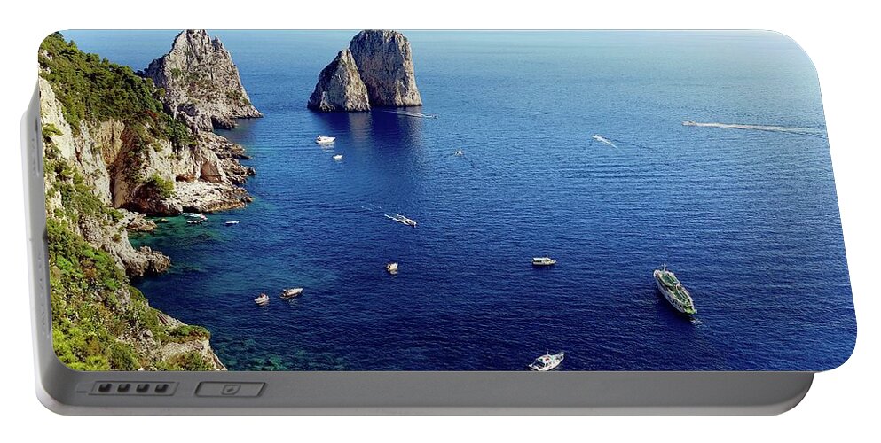Europe Portable Battery Charger featuring the digital art Faraglioni Rocks, Isle of Capri by Joseph Hendrix