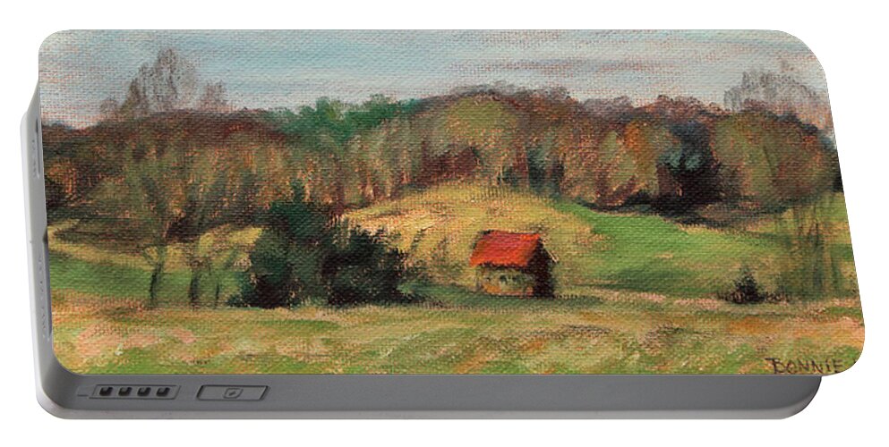 Farms Portable Battery Charger featuring the painting Farm Country by Bonnie Mason