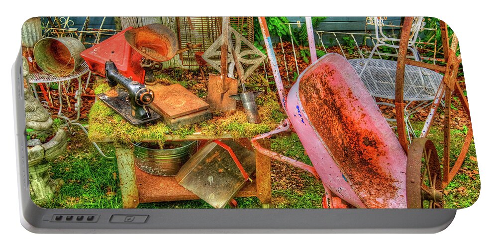 Port Ganble Portable Battery Charger featuring the photograph Farm House Tools 3 by Richard J Cassato