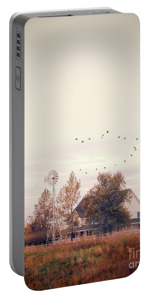 Farmhouse Portable Battery Charger featuring the photograph Farmhouse and Windmill by Jill Battaglia