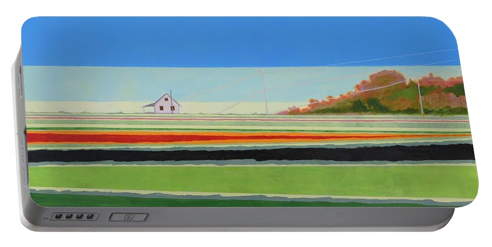 Farm Portable Battery Charger featuring the painting Farmscape and Field 3 by Karen Williams-Brusubardis