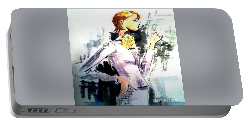 Fashion Painting Portable Battery Charger featuring the painting Fashion Woman in Purple by Leslie Ouyang