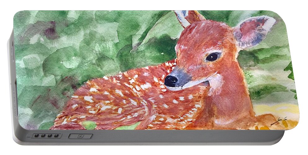 Fawn Portable Battery Charger featuring the painting Fawn 2 by Christine Lathrop