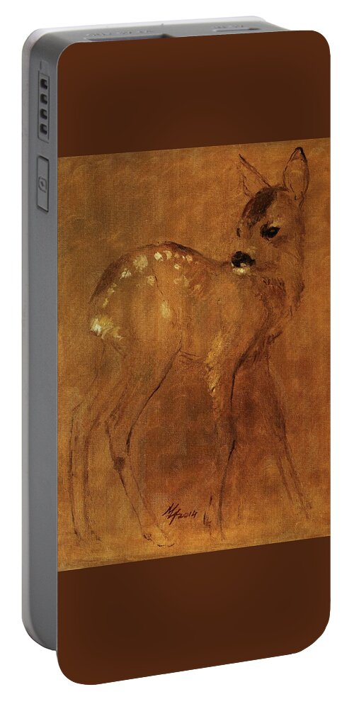 Roe Portable Battery Charger featuring the painting Fawn by Attila Meszlenyi