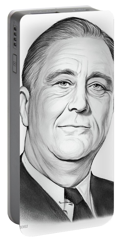 Fdr Portable Battery Charger featuring the drawing FDR by Greg Joens