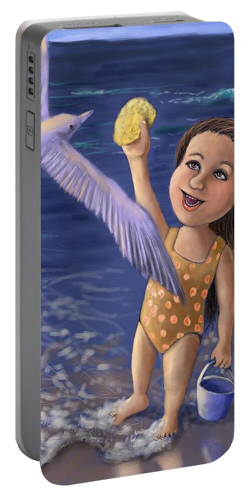 Seagull Portable Battery Charger featuring the digital art Feeding The Seagull by Larry Whitler