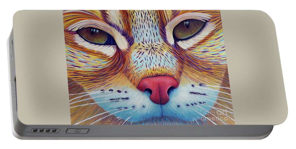 Cat Portable Battery Charger featuring the painting Feel It by Brian Commerford