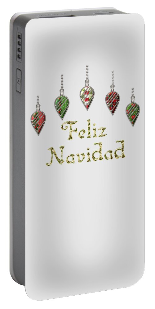 Red Portable Battery Charger featuring the digital art Feliz Navidad Spanish Merry Christmas by Movie Poster Prints