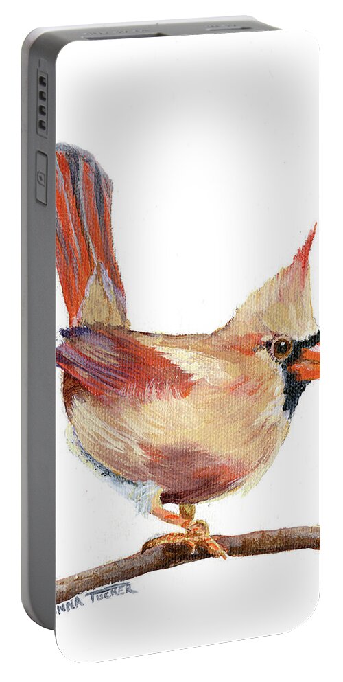 Cardinal Portable Battery Charger featuring the painting Female Cardinal by Donna Tucker