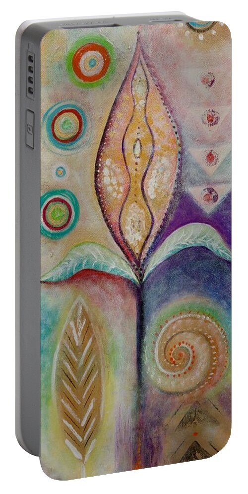 Tags Portable Battery Charger featuring the painting Feminine Essence by Alex Florschutz