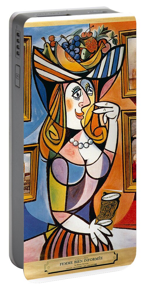 Femme Bien Portable Battery Charger featuring the mixed media Femme Bien Informee - London Transport, London Underground - Retro travel Poster - Vintage Poster by Studio Grafiikka