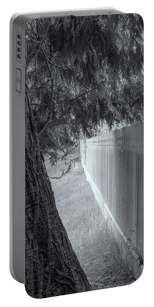 Oregon Coast Portable Battery Charger featuring the photograph Fence In Black And White by Tom Singleton