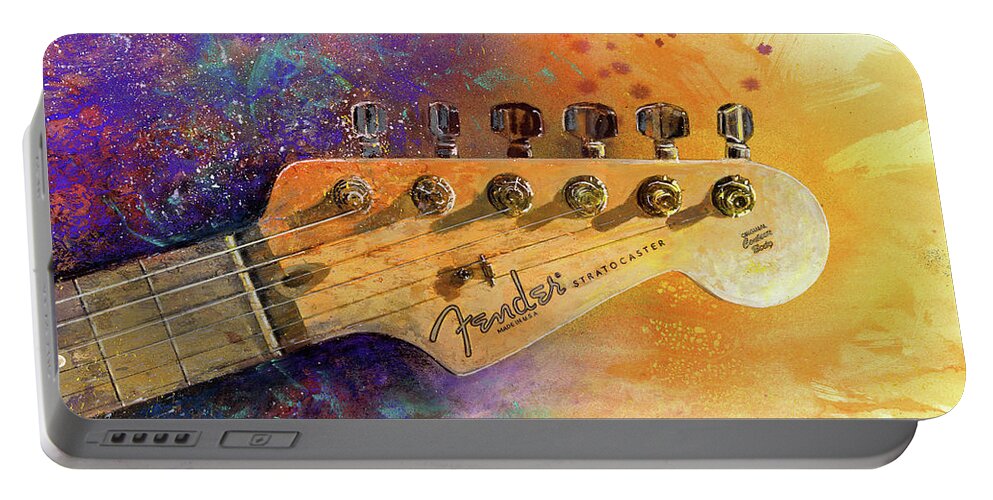 Fender Stratocaster Portable Battery Charger featuring the painting Fender Head by Andrew King