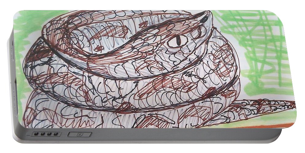 Fer-de-lance Portable Battery Charger featuring the drawing Fer-de-Lance by Andrew Blitman