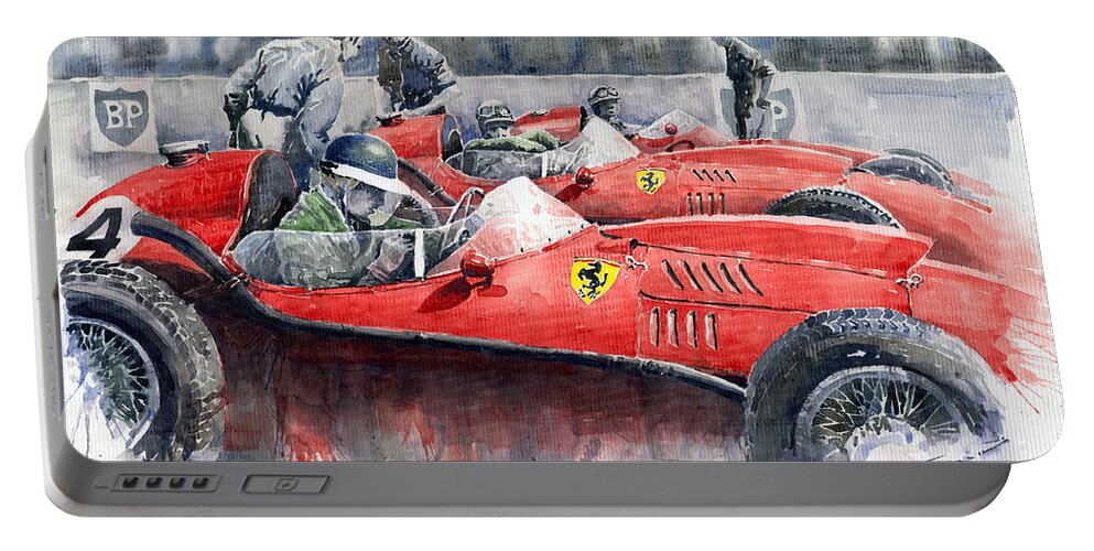 Car Portable Battery Charger featuring the painting Ferrari Dino 246 F1 1958 Mike Hawthorn French GP by Yuriy Shevchuk