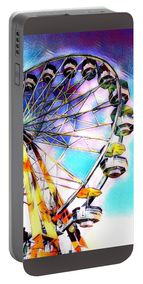 Ferris Wheel Portable Battery Charger featuring the digital art Ferris Wheel Fun by Ally White