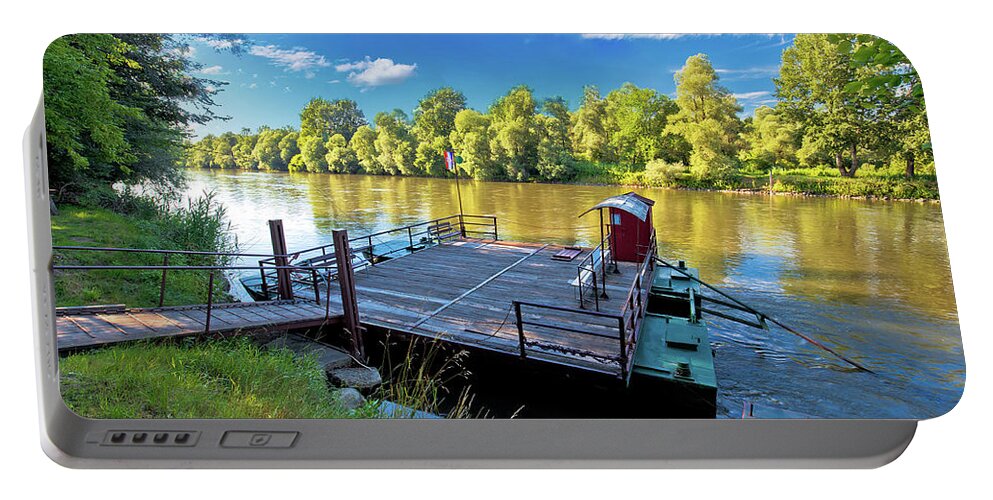 Ferry Portable Battery Charger featuring the photograph Ferry on Mura river in Medjimurje region view by Brch Photography